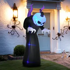 Outsunny 7ft Inflatable Halloween Ghost with Horns, Blow-Up Outdoor LED Display with Flame Effect for Garden, Lawn, Party, Holiday - 2