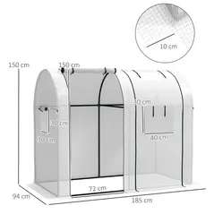 Outsunny 94 x 185cm Mini Two-Room Greenhouse - White - 3