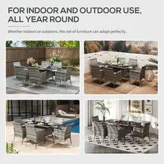 Outsunny 7-Piece Rattan Garden Furniture Set with Cushions, 6 Seater Garden Table and Chairs, Rattan Dining Set with 6 Armchairs, Rectangular Glass Top Table, Grey - 4