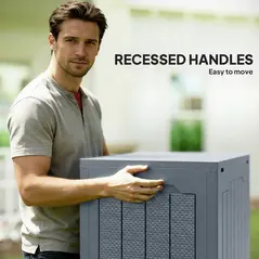 Outsunny 93L Plastic Garden Storage Box, Outdoor Storage Box with Handles, Waterproof Outdoor Storage Container, Light Grey - 5