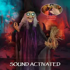 Outsunny 6ft Animated Witch Decoration, with Sound - Purple/White - 5