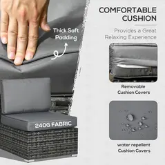 Outsunny 8 Pieces PE Rattan Corner Sofa Set, Outdoor Garden Furniture Set, Patio Wicker Sofa Seater w/ Cushion, Washable Cushion Cover & Tempered Glass Table, Grey - 5