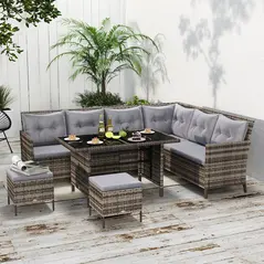 Outsunny 8 Seater Patio wicker Sofa Set ,Outdoor Couch with Table & Cushions, Grey - 2