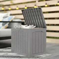 Outsunny 93L Plastic Garden Storage Box, Outdoor Storage Box with Handles, Waterproof Outdoor Storage Container, Khaki - 8