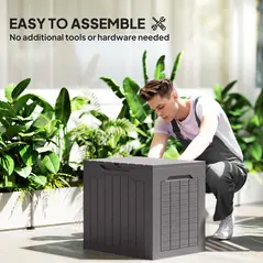 Outsunny 93L Plastic Garden Storage Box, Outdoor Storage Box with Handles, Waterproof Outdoor Storage Container, Brown - 4