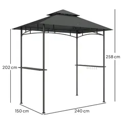 Outsunny 8' x 5' Grill Gazebo, Double Tiered BBQ Gazebo Shelter Canopy with LED Lights, 2 Side Shelves, Hooks, Dark Grey - 3
