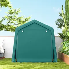 Outsunny 8 x 6.5 ft Outdoor Garden Storage Shed, Waterproof Bike Tent with Double Roll-up Zipper Door for Garden Tools, Green - 8