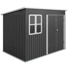 Outsunny 8.5 x 6ft Storage Shed Galvanised Steel Garden Shed, Metal Shed with Foundation Kit, Window, Lockable Wide Doors and Air Vents for Outdoor Patio, Dark Grey - 1