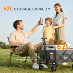 Outsunny 62L Festival Trolley on Wheels, Garden Folding Trolley Cart, 120kg Heavy Duty Collapsible Folding Wagon with Adjustable Handle and Carrying Bag for Beach, Camping, Festival, Grey - 4