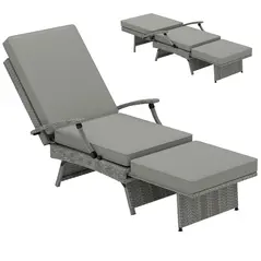 Outsunny 80° Reclining Rattan Lounger - Grey - 1