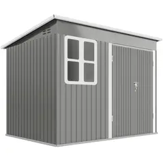 Outsunny 8.5 x 6ft Storage Shed Galvanised Steel Garden Shed, Metal Shed with Foundation Kit, Window, Lockable Wide Doors and Air Vents for Outdoor Patio, Light Grey - 1