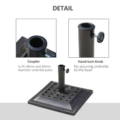 Outsunny 9kg Square Garden Parasol Base Holder Resin Outdoor Market Umbrella Stand with Adjustable Coupler, Bronze - 5