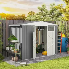 Outsunny 8 x 4 ft Metal Garden Shed, Garden Storage Shed with Window, 4 Vents and Lockable Door, Waterproof Galvanised Steel Tool Storage Shed, Light Grey - 9