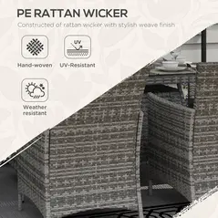 Outsunny 7 Pieces Outdoor Rattan Garden Furniture with Fire Pit Table, 6 Seater Garden Table and Chairs with Cushions, Rattan Dining Set with Propane Heater Table, Windscreen, 50,000 BTU, Grey - 4