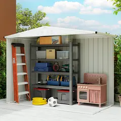 Outsunny 8 x 4 ft Metal Garden Shed, Garden Storage Shed with Window, 4 Vents and Lockable Door, Waterproof Galvanised Steel Tool Storage Shed, Light Grey - 7