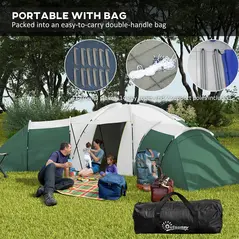 Outsunny 6-9 Man Tent with Bedrooms and Living Room, Accessories Included, Green - 7