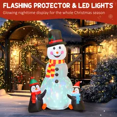 Outsunny 6FT Christmas Inflatables Snowman & Penguins with Built-in LED Lights and Flashing Projector Light, Blow Up Christmas Inflatable Decoration for Indoor Outdoor Decor, Garden - 4