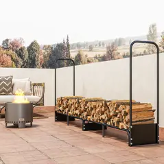 Outsunny 8.5ft Firewood Rack, Heavy Duty Log Storage Holder with Waterproof 600D Oxford Log Cover for Fireplace Fire Pits Outdoor Patio Wood Storage, 300 kg Large Capacity, Black - 8