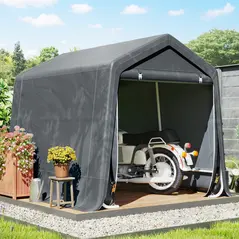 Outsunny 8 x 6.5 ft Outdoor Garden Storage Shed, Waterproof Bike Tent w/ Double Roll-up Zipper Door for Garden Tools, Dark Grey - 2
