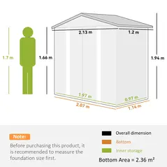 Outsunny 7 x 4ft Garden Shed, Easy to Assemble, Upgraded Galvanised Steel Frame with Foundation Kit, Double Doors with Lock, Outdoor Metal Shed with Vents and Gloves, Garden Storage Shed, Light Grey - 3
