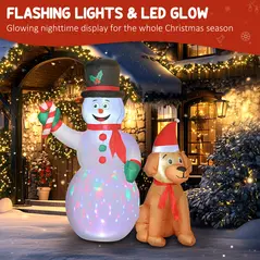 Outsunny 6FT Christmas Inflatables Snowman & Dog with Built-in LED Lights and Flashing Light, Blow Up Christmas Inflatable Decoration for Indoor Outdoor Decor, Garden - 4