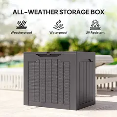 Outsunny 93L Plastic Garden Storage Box, Outdoor Storage Box with Handles, Waterproof Outdoor Storage Container, Brown - 7