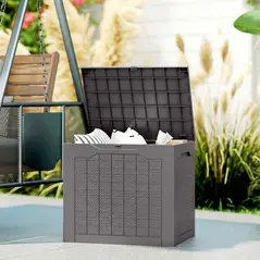 Outsunny 93L Plastic Garden Storage Box, Outdoor Storage Box with Handles, Waterproof Outdoor Storage Container, Brown - 2