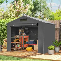 Outsunny 8 x 6 ft Outdoor Garden Storage Shed, Waterproof Bike Tent with Roll-Up Zipper Door - 2