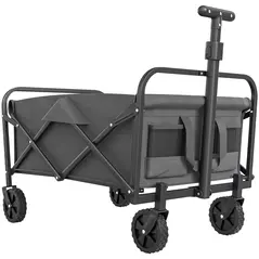 Outsunny 62L Festival Trolley on Wheels, Garden Folding Trolley Cart, 120kg Heavy Duty Collapsible Folding Wagon with Adjustable Handle and Carrying Bag for Beach, Camping, Festival, Grey - 1