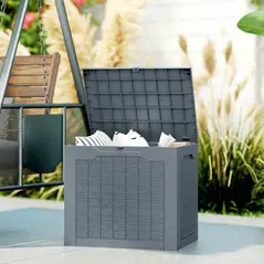 Outsunny 93L Plastic Garden Storage Box, Outdoor Storage Box with Handles, Waterproof Outdoor Storage Container, Light Grey - 2