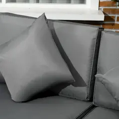 Outsunny 8 Pieces PE Rattan Corner Sofa Set, Outdoor Garden Furniture Set, Patio Wicker Sofa Seater w/ Cushion, Washable Cushion Cover & Tempered Glass Table, Grey - 8