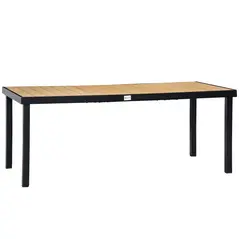 Outsunny Aluminium Outdoor Garden Dining Table for 8 People, Faux Wood Top, for Garden, Patio, 190 x 90 x 74 cm, Natural - 1