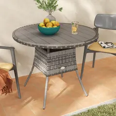 Outsunny 90 cm Wood-Effect Rattan Garden Table - Grey - 9