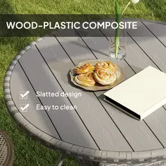 Outsunny 90 cm Wood-Effect Rattan Garden Table - Grey - 5
