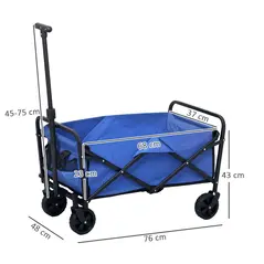 Outsunny 62L Festival Trolley on Wheels, Garden Folding Trolley Cart, 120kg Heavy Duty Collapsible Folding Wagon with Adjustable Handle and Carrying Bag for Beach, Camping, Festival, Blue - 3