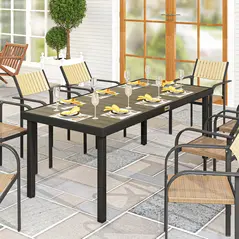 Outsunny Aluminium Outdoor Garden Dining Table for 8 People, Faux Wood Top, for Garden, Patio, 190 x 90 x 74cm, Brown - 2
