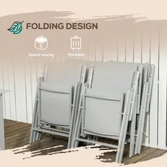 Outsunny 7 Piece Garden Dining Set, Outdoor Table and 6 Folding and Reclining Chairs, Aluminium Frame, Tempered Glass Top Table, Texteline Seats, Grey - 5