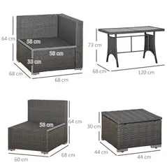 Outsunny 9-Seater Garden Rattan Furniture 10 Pcs Rattan Corner Dining Sofa Set, Grey/Dusty Blue Cushion - 3