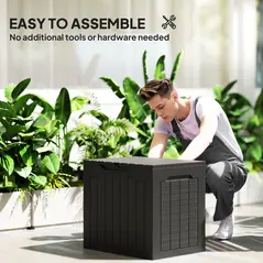 Outsunny 93L Plastic Garden Storage Box, Outdoor Storage Box with Handles, Waterproof Outdoor Storage Container, Black - 4