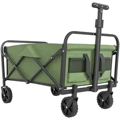 Outsunny 62L Festival Trolley on Wheels, Garden Folding Trolley Cart, 120kg Heavy Duty Collapsible Folding Wagon with Adjustable Handle and Carrying Bag for Beach, Camping, Festival, Green - 1