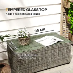Outsunny 90 x 50cm Glass-Top Rattan Side Table - Dark Grey - 5