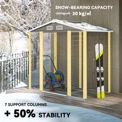 Outsunny 7 x 4ft Garden Shed, Easy to Assemble, Upgraded Galvanised Steel Frame with Foundation Kit, Double Doors with Lock, Outdoor Metal Shed with Vents and Gloves, Garden Storage Shed, Light Grey - 5