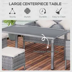 Outsunny 6-Seater Rattan Dining Set Sofa Table Footstool Outdoor w/ Cushion Garden Furniture - 7