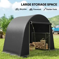 Outsunny 8 x 4 ft Garden Storage Tent, Waterproof Bike Tent with Roll-up Zipper Door and Galvanised Metal Frame, Dark Grey - 5