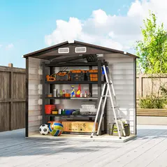 Outsunny 7 x 4ft Garden Shed, Easy to Assemble, Upgraded Galvanised Steel Frame with Foundation Kit, Double Doors with Lock, Outdoor Metal Shed with Vents and Gloves, Garden Storage Shed, Natural - 9