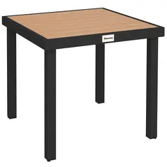 Outsunny 78 cm Garden Dining Table for 4 People, Square Outdoor Coffee End Side Table with Aluminium Legs, Natural Wood Finish - 1