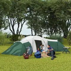 Outsunny 6-9 Man Tent with Bedrooms and Living Room, Accessories Included, Green - 2