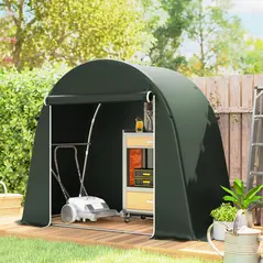 Outsunny 8 x 4 ft Garden Storage Tent, Waterproof Bike Tent with Roll-up Zipper Door and Galvanised Metal Frame, Green - 2