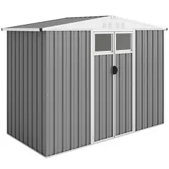 Outsunny 8 x 4 ft Metal Garden Shed, Garden Storage Shed with Window, 4 Vents and Lockable Door, Waterproof Galvanised Steel Tool Storage Shed, Light Grey - 1