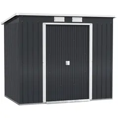 Outsunny 7 x 4ft Galvanised Steel Garden Shed, with Foundation Kit - Dark Grey - 1